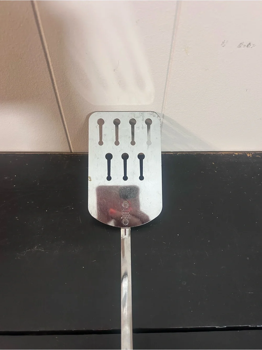 Vintage EKCO Slotted Turner Spatula Chromium Plated USA Black Handle 13 Inch IUC
